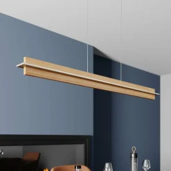 quitani Suspension LED Lexa, chêne/nickel, longueur 118 cm| Suspensions Led|Suspensions
