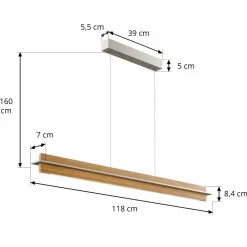 quitani Suspension LED Lexa, chêne/nickel, longueur 118 cm| Suspensions Led|Suspensions