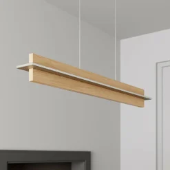 quitani Suspension LED Lexa, chêne/nickel, longueur 78 cm| Suspensions Led|Suspensions