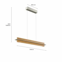 quitani Suspension LED Lexa, chêne/nickel, longueur 78 cm| Suspensions Led|Suspensions