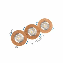 BRITOP Spot encastrable Sirion, rond, Ø 10 cm, bois de chêne, set de 3 pièces| Spots Encastrés Led|Luminaires Led D'Intérieur