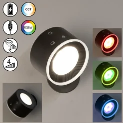 FH Lighting Spot mural LED à accu Magnetics, noir, intensité variable, RGBW| Spots Et Projecteurs Led|Spots