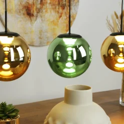 Eco-Light Suspension LED Altaïr doré/vert à 4 lampes verre 3.000 K| Suspensions Led|Suspensions
