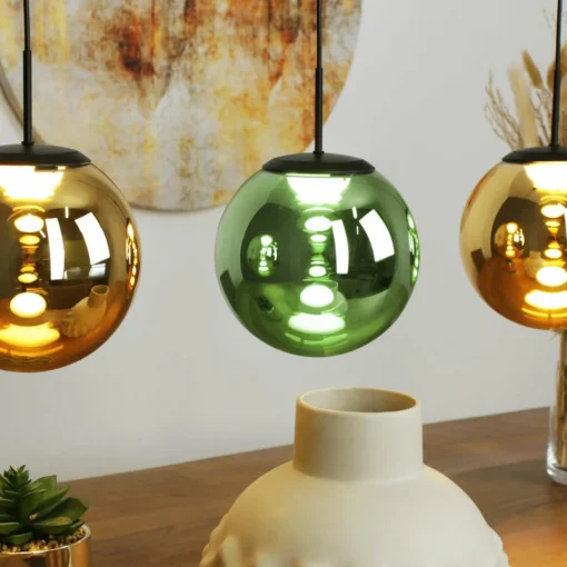 Eco-Light Suspension LED Altaïr doré/vert à 4 lampes verre 3.000 K| Suspensions Led|Suspensions