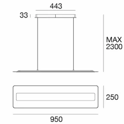 Linea Light Suspension LED Antille verre rectangulaire dorée| Suspensions Led|Suspensions