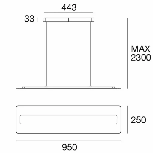 Linea Light Suspension LED Antille verre rectangulaire dorée| Suspensions Led|Suspensions