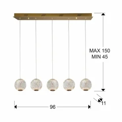 Schuller Valencia Suspension LED Austral doré/clair, 5 lampes longue| Suspensions Led|Suspensions