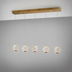 Schuller Valencia Suspension LED Austral doré/clair, 5 lampes longue| Suspensions Led|Suspensions