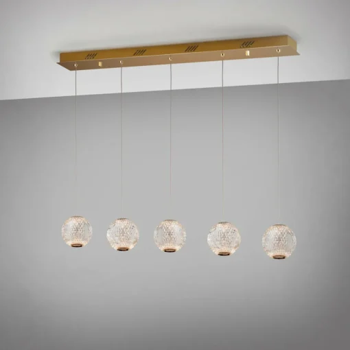 Schuller Valencia Suspension LED Austral doré/clair, 5 lampes longue| Suspensions Led|Suspensions