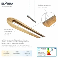 Elobra Suspension LED Colombia XL, chêne noueux naturel| Suspensions Led|Suspensions