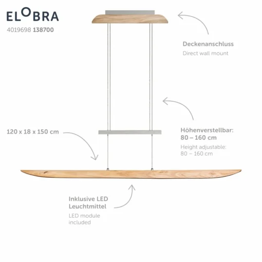 Elobra Suspension LED Colombia XL, chêne noueux naturel| Suspensions Led|Suspensions