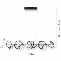 JUST LIGHT. Suspension LED Curls, noir, métal, longueur 99 cm, intensité variable| Suspensions Led|Suspensions