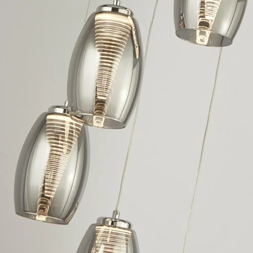 Searchlight Suspension LED Cyclone, 5 lampes, fumé, verre| Suspensions Led|Suspensions