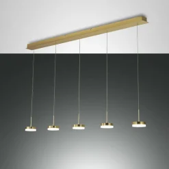 Fabas Luce Suspension LED Dunk, laiton, à 5 lampes, 3.000 K, métal| Suspensions Led|Suspensions