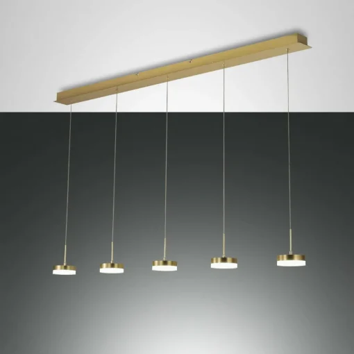 Fabas Luce Suspension LED Dunk, laiton, à 5 lampes, 3.000 K, métal| Suspensions Led|Suspensions
