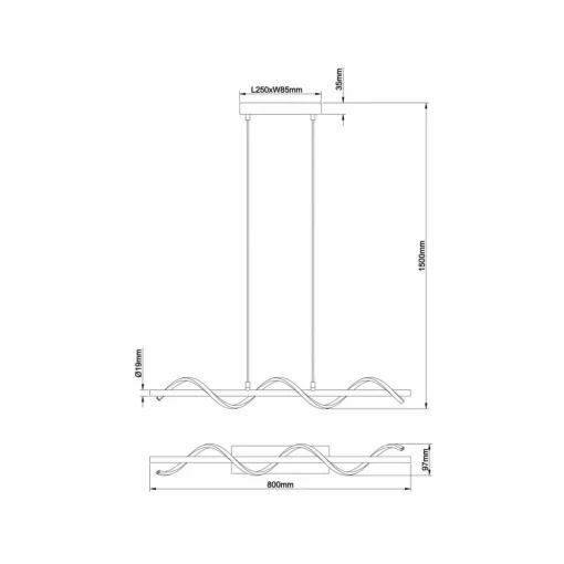 Brilliant Suspension LED Eunice, longueur 80 cm, noir, métal| Suspensions Led|Suspensions