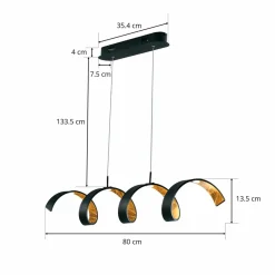 Eco-Light Suspension LED Helix, noir-doré, 80 cm| Suspensions Led|Suspensions