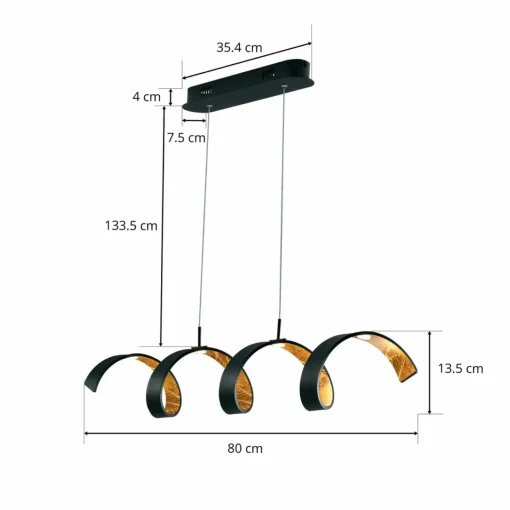 Eco-Light Suspension LED Helix, noir-doré, 80 cm| Suspensions Led|Suspensions