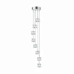 Searchlight Suspension LED Ice Cube, 8 lampes, chrome, verre cristal| Suspensions Led|Suspensions