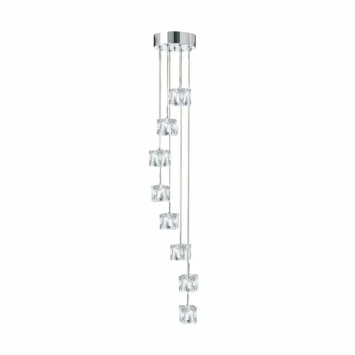 Searchlight Suspension LED Ice Cube, 8 lampes, chrome, verre cristal| Suspensions Led|Suspensions