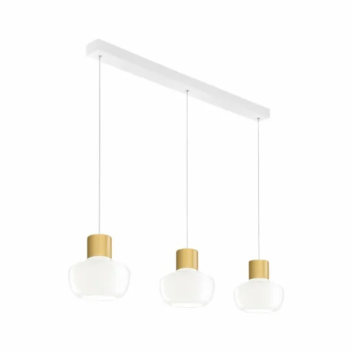 Fabas Luce Suspension LED Kino, 3 lampes, allongée, blanc, verre| Suspensions Led|Suspensions