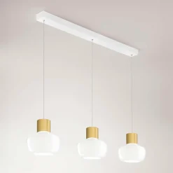 Fabas Luce Suspension LED Kino, 3 lampes, allongée, blanc, verre| Suspensions Led|Suspensions