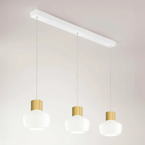Fabas Luce Suspension LED Kino, 3 lampes, allongée, blanc, verre| Suspensions Led|Suspensions
