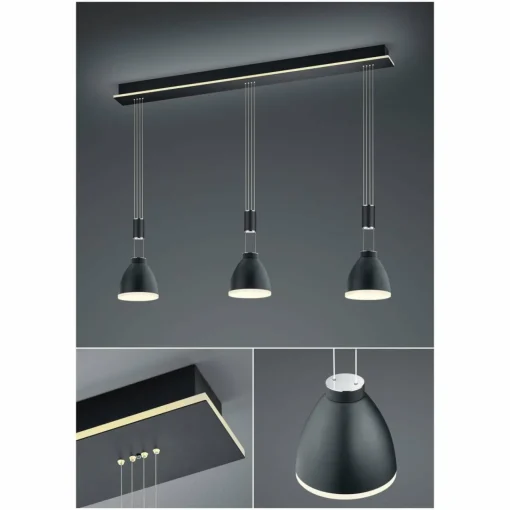 HELL Suspension LED Leni, à 3 lampes, noire| Suspensions Led|Suspensions