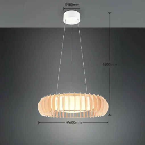 Reality Leuchten Suspension LED Monte, Ø 60 cm, bois clair, bois, CCT| Suspensions Led|Suspensions
