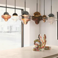 DESIGN BY US Suspension LED Nutty, brun / doré, Ø 18,5 cm, verre| Suspensions Led|Suspensions