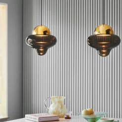 DESIGN BY US Suspension LED Nutty, brun / doré, Ø 18,5 cm, verre| Suspensions Led|Suspensions