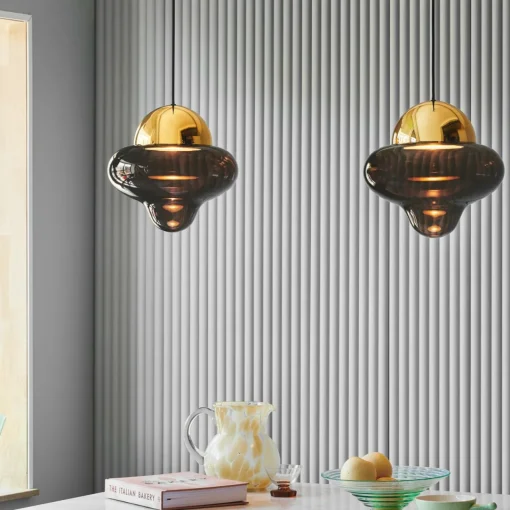 DESIGN BY US Suspension LED Nutty, brun / doré, Ø 18,5 cm, verre| Suspensions Led|Suspensions