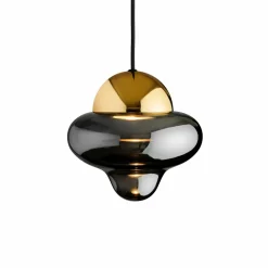 DESIGN BY US Suspension LED Nutty, gris fumé / or, Ø 18,5 cm, verre| Suspensions Led|Suspensions