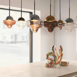 DESIGN BY US Suspension LED Nutty, transparent / noir, Ø 18,5 cm, verre| Suspensions Led|Suspensions