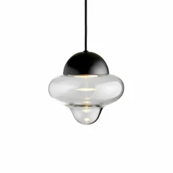 DESIGN BY US Suspension LED Nutty, transparent / noir, Ø 18,5 cm, verre| Suspensions Led|Suspensions