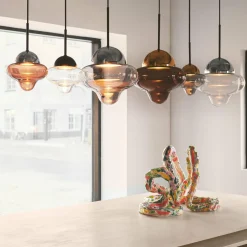 DESIGN BY US Suspension LED Nutty, transparent / chrome, Ø 18,5 cm, verre| Suspensions Led|Suspensions