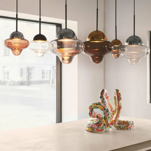 DESIGN BY US Suspension LED Nutty, transparent / chrome, Ø 18,5 cm, verre| Suspensions Led|Suspensions