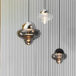 DESIGN BY US Suspension LED Nutty, transparent / chrome, Ø 18,5 cm, verre| Suspensions Led|Suspensions