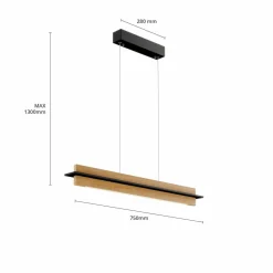quitani Suspension LED Rothfels Lexa, chêne/noir, longueur 78 cm| Suspensions Led|Suspensions