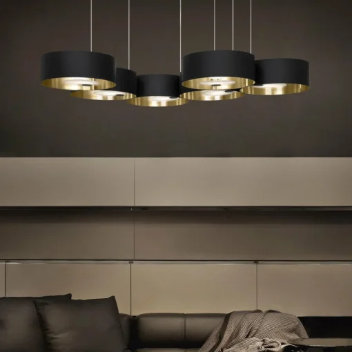 Masiero Suspension LED Sound Or6, à 6 lampes, noir, Up&Down| Suspensions Led|Suspensions
