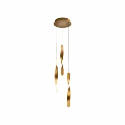 Schuller Valencia Suspension LED Twist, 3 lampes. Aluminium, métal, acrylique, doré| Suspensions Led|Suspensions