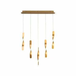 Schuller Valencia Suspension LED Twist, 5 lampes. Aluminium, métal, acrylique, doré| Suspensions Led|Suspensions