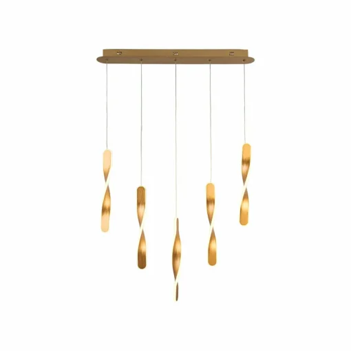 Schuller Valencia Suspension LED Twist, 5 lampes. Aluminium, métal, acrylique, doré| Suspensions Led|Suspensions