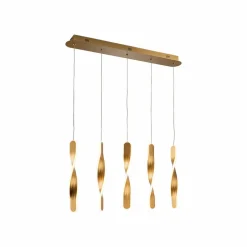 Schuller Valencia Suspension LED Twist, 5 lampes. Aluminium, métal, acrylique, doré| Suspensions Led|Suspensions