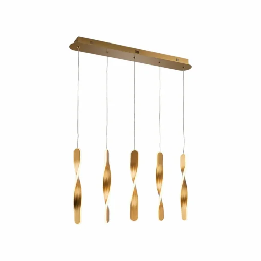 Schuller Valencia Suspension LED Twist, 5 lampes. Aluminium, métal, acrylique, doré| Suspensions Led|Suspensions