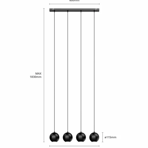 HELAM Suspension Midnight en noir 4 lampes long| Suspensions Led|Suspensions