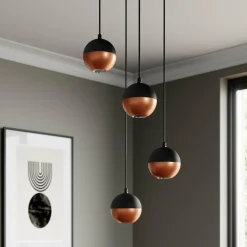 HELAM Suspension Midnight en noir/cuivré 4 lampes ronde| Suspensions Led|Suspensions