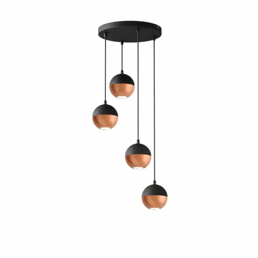 HELAM Suspension Midnight en noir/cuivré 4 lampes ronde| Suspensions Led|Suspensions