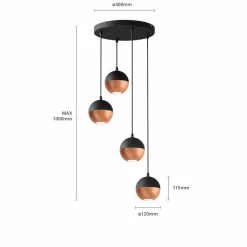 HELAM Suspension Midnight en noir/cuivré 4 lampes ronde| Suspensions Led|Suspensions
