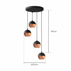 HELAM Suspension Midnight en noir/cuivré 4 lampes ronde| Suspensions Led|Suspensions